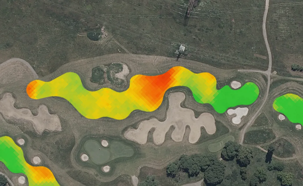 The flagged fairway: a red area below its normal