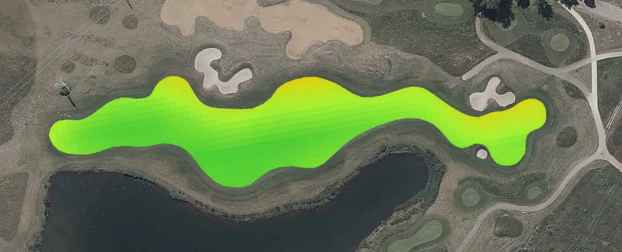 Turf chlorophyll over an aerial photo of one fairway