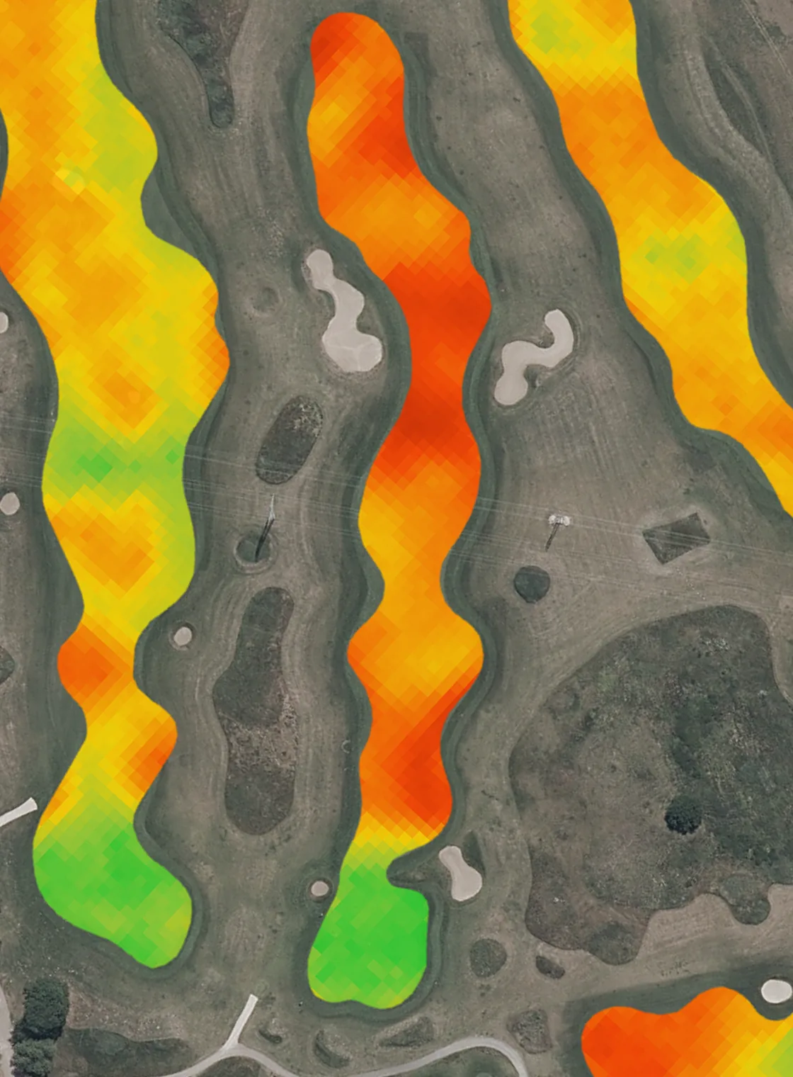 The same fairway with the area below its own normal in red